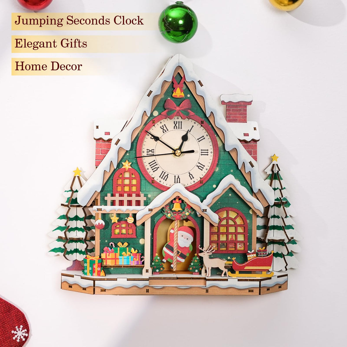 Cutywood 3D Puzzles for Adults Clock-Christmas Igloo Design Model Kit-Mechanical DIY Pendulum Clock with Roman Numerals-Desk Home Office Decor Personalized Gift for DIY Lovers