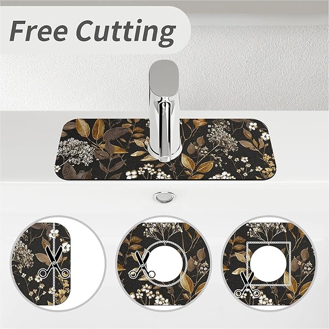 Kitchen Sink Splash Guard，small-flowers and leaves- Faucet Mat Sink