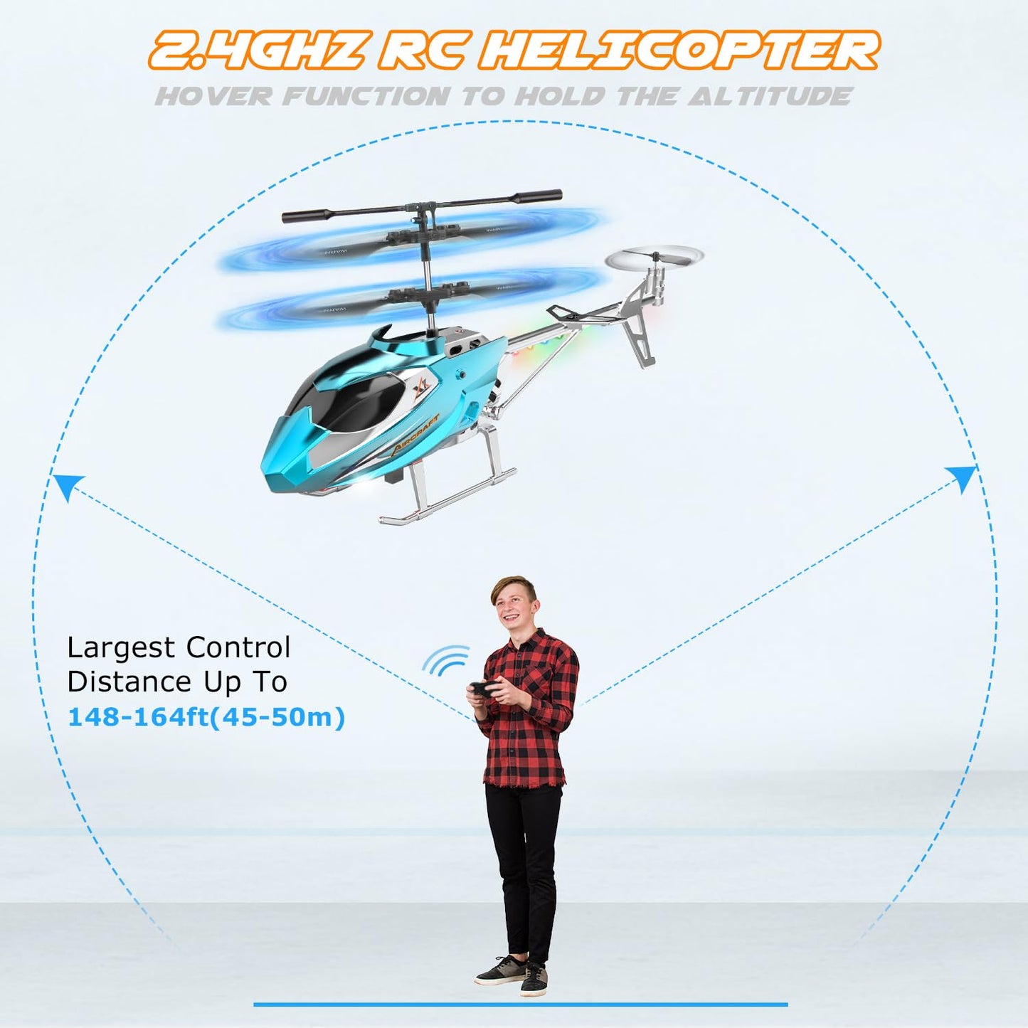 TERRAMUS Remote Control Helicopter for Kids,Altitude Hold RC Helicopters with Gyro LED Light,2.4GHz Radio Controlled Aircraft Indoor Toy with 3.5 Channel,High&Low Speed,Gift for Boys Beginner