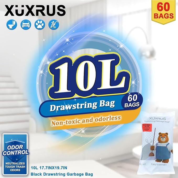 XUXRUS 2.6 Gallon Small Black Bathroom Trash Bags, Tear-Resistant & Leak-Proof