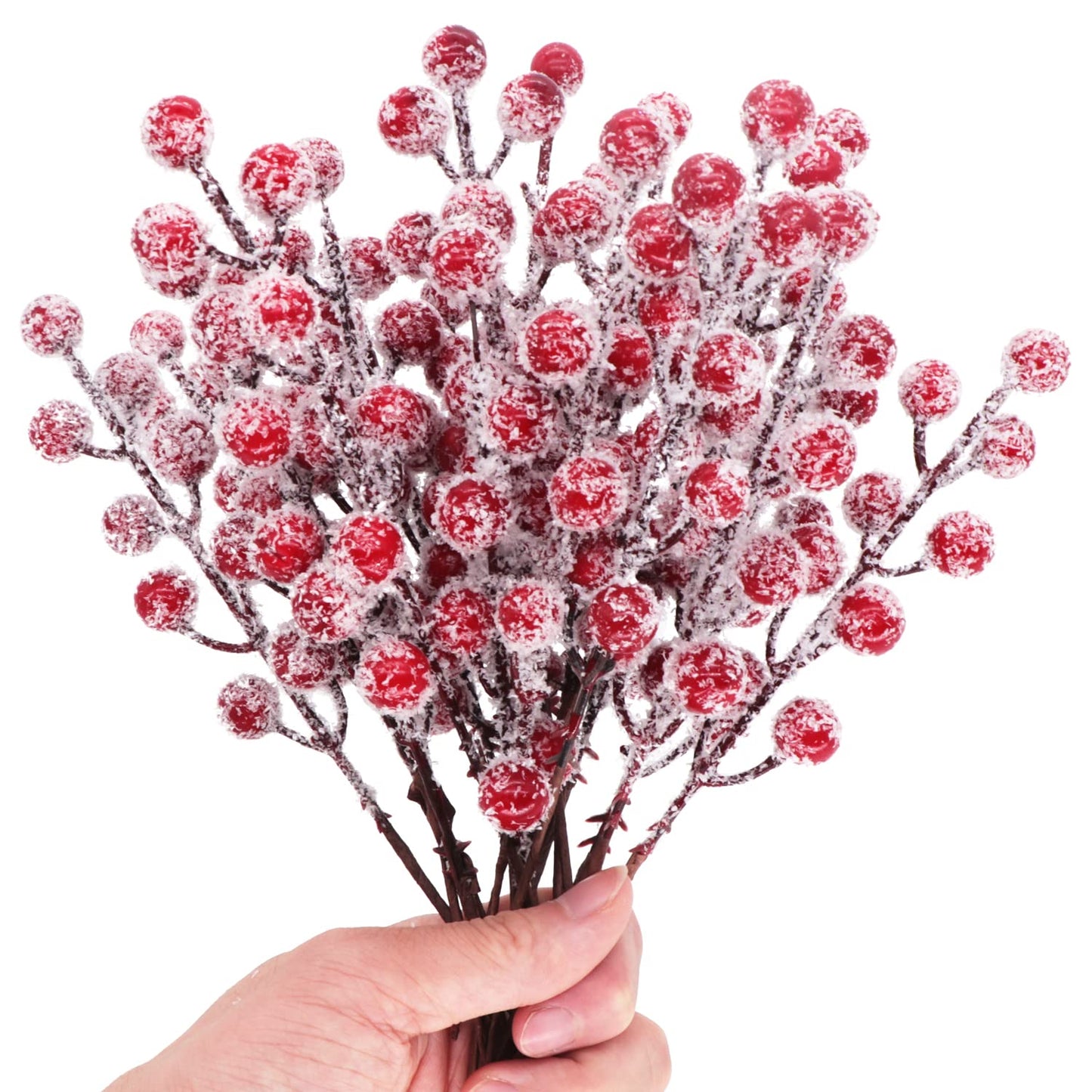 24 Pieces Artificial Holly Berry Stems 9" Christmas Berry Picks Sprays Snowy Fake Red Berries for Christmas Tree Branches Fillers Ornaments Valentine DIY Crafts Wedding Home Party Winter Decor (24)