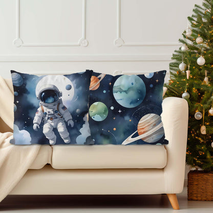 Likjad Space Pillow Covers 18x18 Set of 2, Space Decor for Boys Room, Blue Cosmic Planets Astronaut Decorative Throw Pillow Covers for Kids Boys Room Playroom Nursery Decor