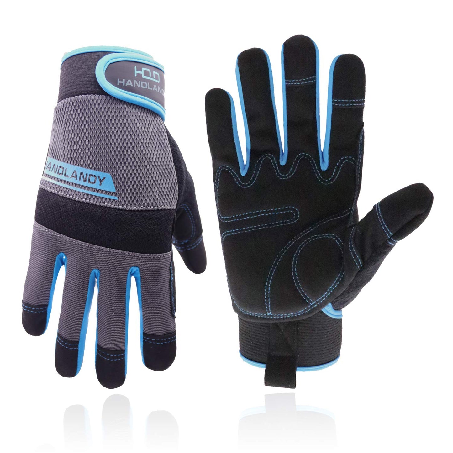 HANDLANDY Utility Work Gloves Mens & Women, Safety Mechanic Working Gloves Touch Screen, Flexible Breathable Yard Gloves (Medium, Blue-Men Size)