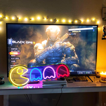 Game Neon Sign Ghost Led Neon Lights Neon Signs for Bedroom Wall 17”x6” Retro Arcade Decor with USB/Switch Ghost Neon light for Gaming Room Man Cave Birthday Halloween Christmas Gift