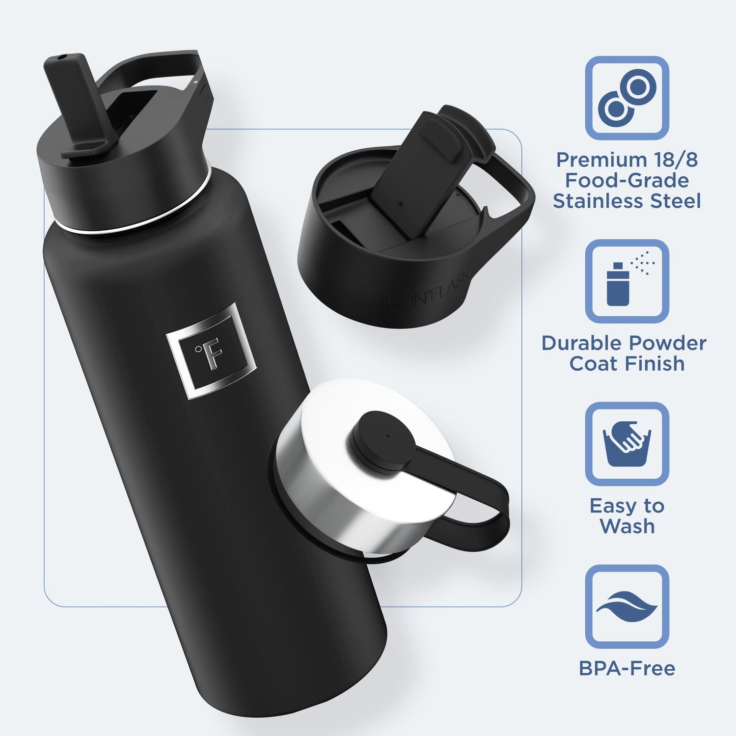 Insulated Water Bottle with Straw - 650/950/1200/1800 ml - Leakproof Double-Walled Stainless Steel Metal Drink Flask BPA-Free - Sports Travel Gym Camping Hiking Kids