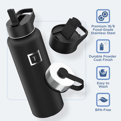 Insulated Water Bottle with Straw - 650/950/1200/1800 ml - Leakproof Double-Walled Stainless Steel Metal Drink Flask BPA-Free - Sports Travel Gym Camping Hiking Kids