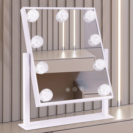 Lighted Makeup Mirror Hollywood Mirror Vanity Mirror with Lights, Touch Control Design 3 Colors Dimable LED Bulbs, Detachable 10X Magnification, 360°Rotation, (White) 12" L x 14" W