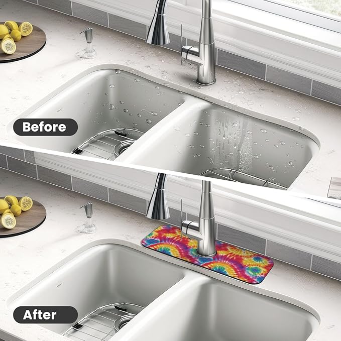 Abstract Colorful Tie Dye Kitchen Sink Splash Guard Faucet Mat Super Absorbent
