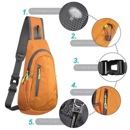 TITECOUGO Shoulder Bag Small Backpack Sling Bag for Women Men Gym Cross Body Running Rucksack Work Healthy Back Bag Chest Bags Crossbody Backpacks Daypack Camp Day Packs Sports Lightweight Orange