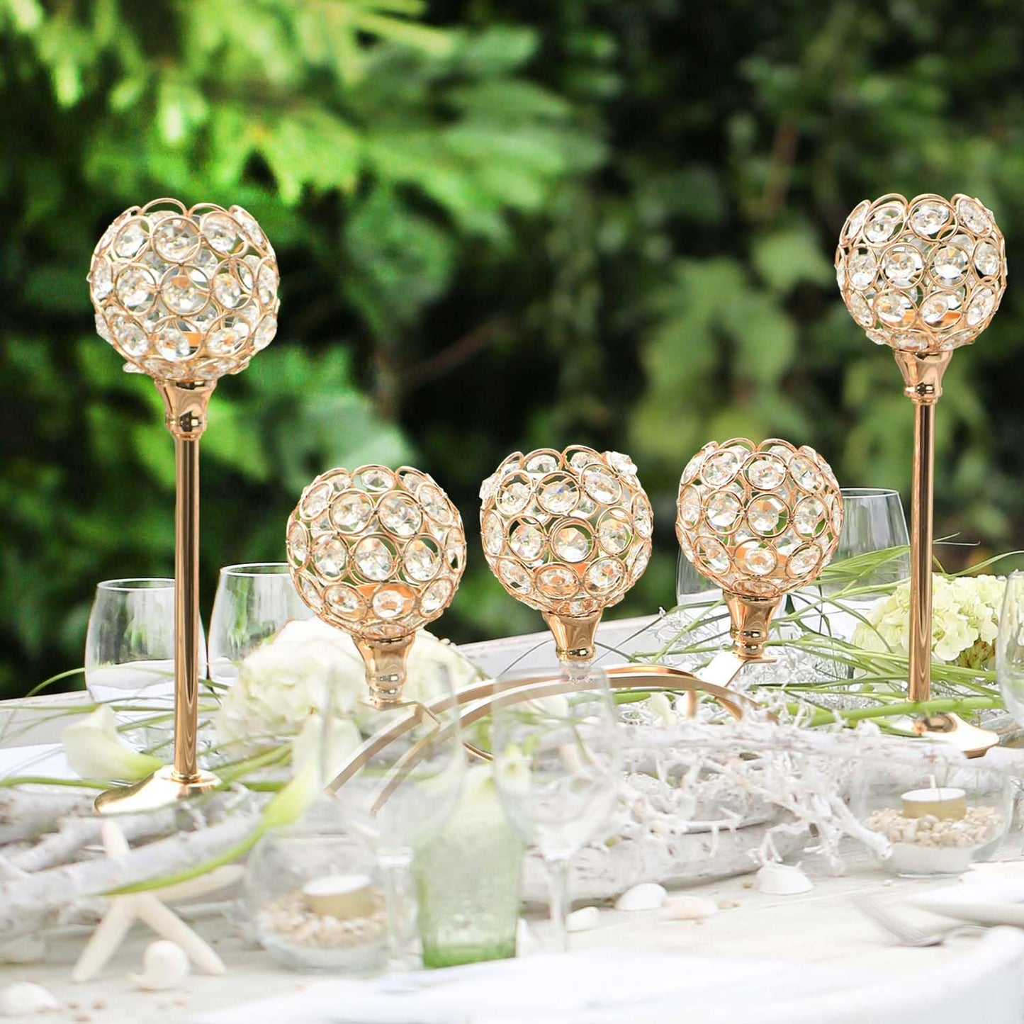 Crystal Tealight Candle Holder Centerpiece Home Decorative Candlestick Holder Elegant Table Centerpiece Home Decor Wedding Party Anniversary (Gold, Set of 3)