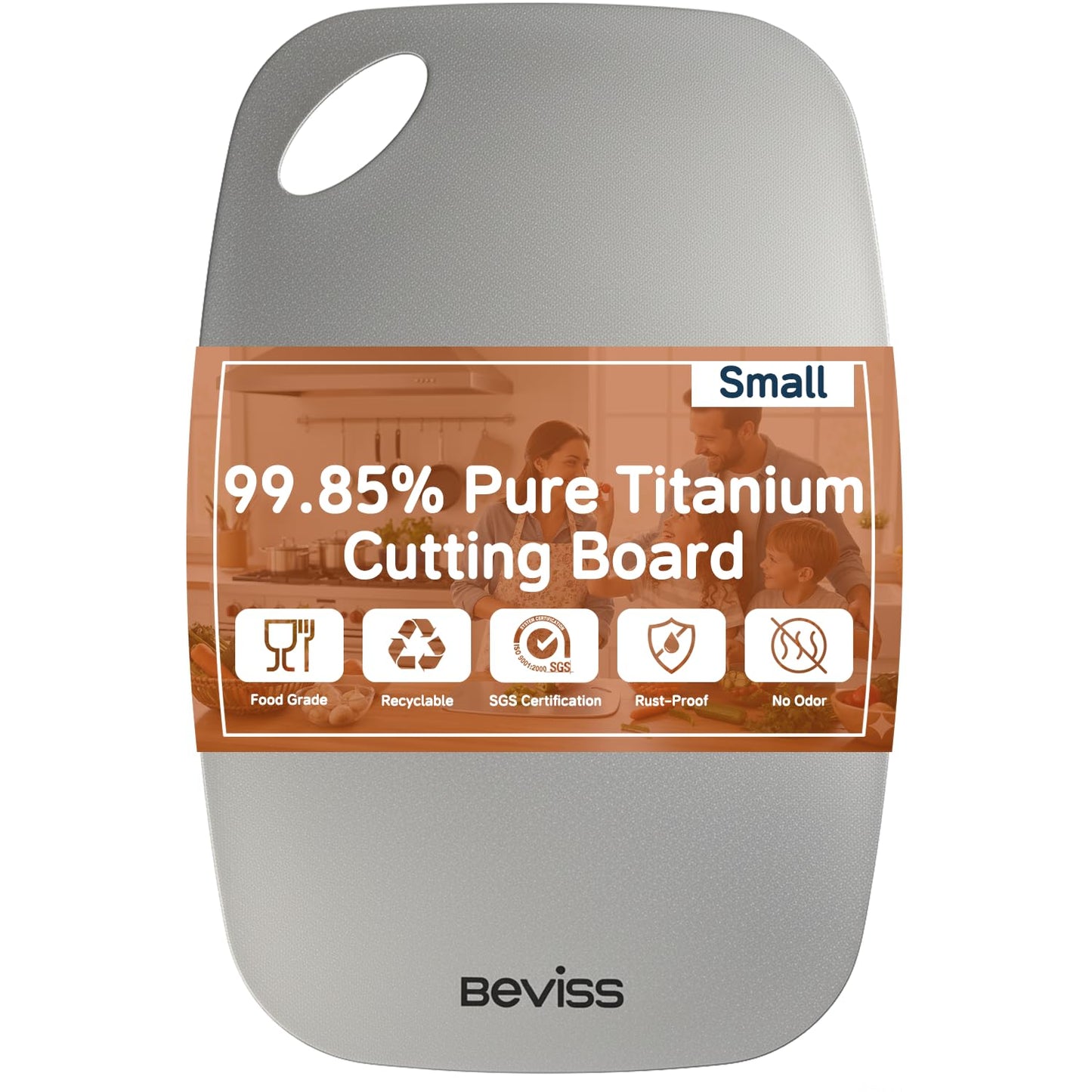 Beviss Real 99.85% Pure Titanium Cutting Board Non-Toxic 11.45" x 8.15"- BPA Free, Lightweight & Durable Kitchen Chopping Board for Meat, Vegetables, Fruits, Suitable for Outdoor Carrying