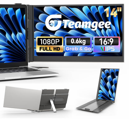 Teamgee S1 Dual Laptop Screen Extender — 14” FHD IPS Portable Monitor for 13–17” Laptops, USB-C/HDMI Plug & Play, Compatible with Windows, macOS & Android, Perfect for Hybrid Work & Travel
