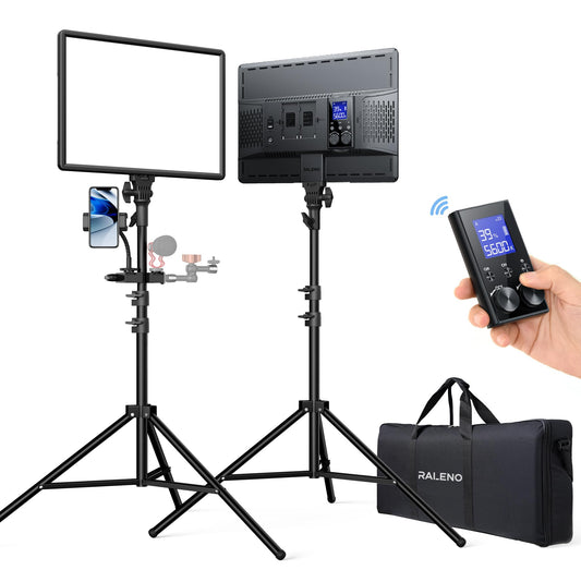 RALENO LED Video Panel Light, 2-Pack 18" 45W Studio Lights with 78'' Stand & Remote for Video Recording Photography TikTok YouTube Streaming, CRI97+ Bi-Color 3200-5600K Photography Lighting