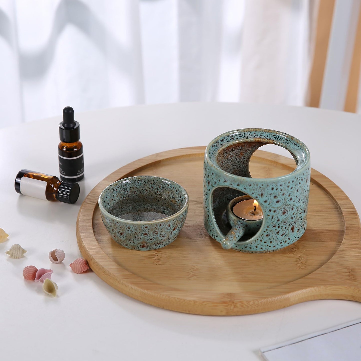 Auxmeware - Essential Oil Burner for Scented Oil, Oil Warmer, Tealight Wax Melt Warmer, Candle Diffuser, Tea Light Holder, Green