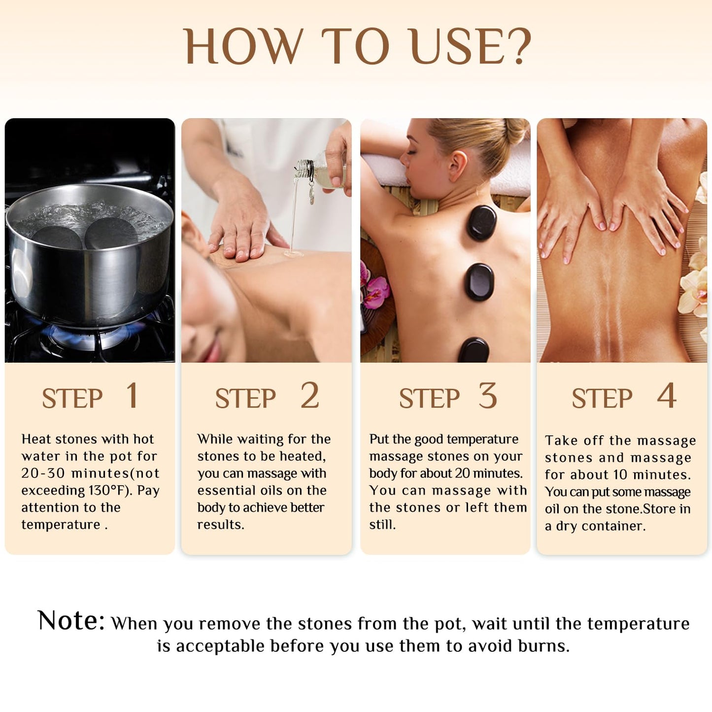 HDYAR Hot Stones Massage Set - 6 Large Oval Basalt Hot Stones Massage Kit, 2.36 * 3.15 Inch Hot Rocks Massage Stones for Professional or Home SPA, Relaxing, Healing, Pain Relief