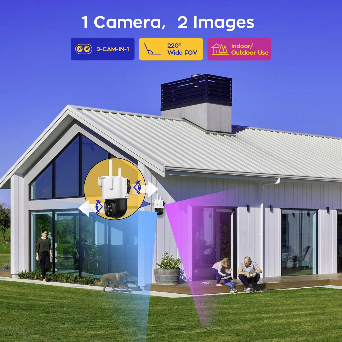 xmartO [Doorbell + 4-CAM] Dual-Lens Wireless Camera & Smart Video Doorbell Security Bundle, 16CH 4K WiFi6 Mesh NVR with 500GB HDD, 4MP 180° FOV/360° PTZ AI Tracking, 2-Way Audio, No Monthly Fee