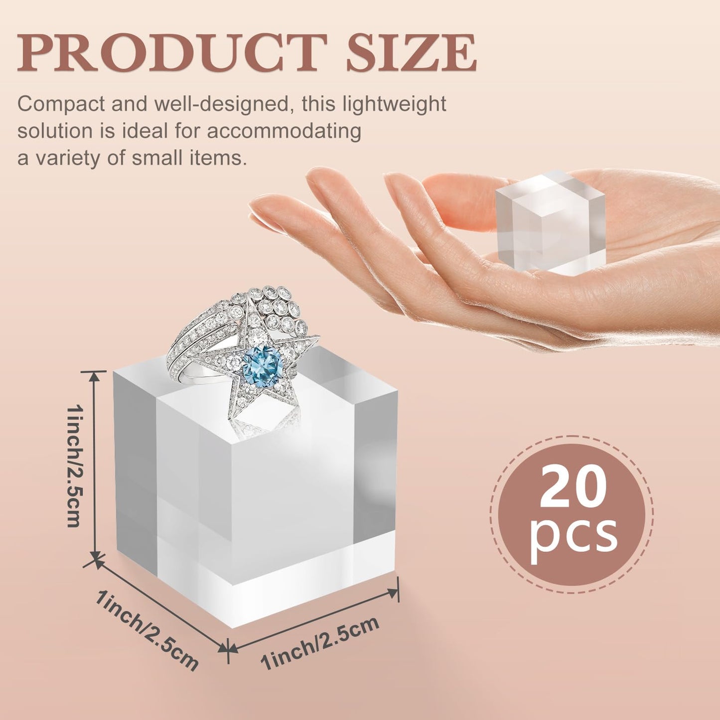 SAMYUCHO Acrylic Base 20 Pieces Acrylic Blocks for Display 1 X 1 X 1 Inch Square Riser Display Stands Trophy Base Pedestal Stands Clear Cube for Trophy Jewelry Props Food Party Crafts