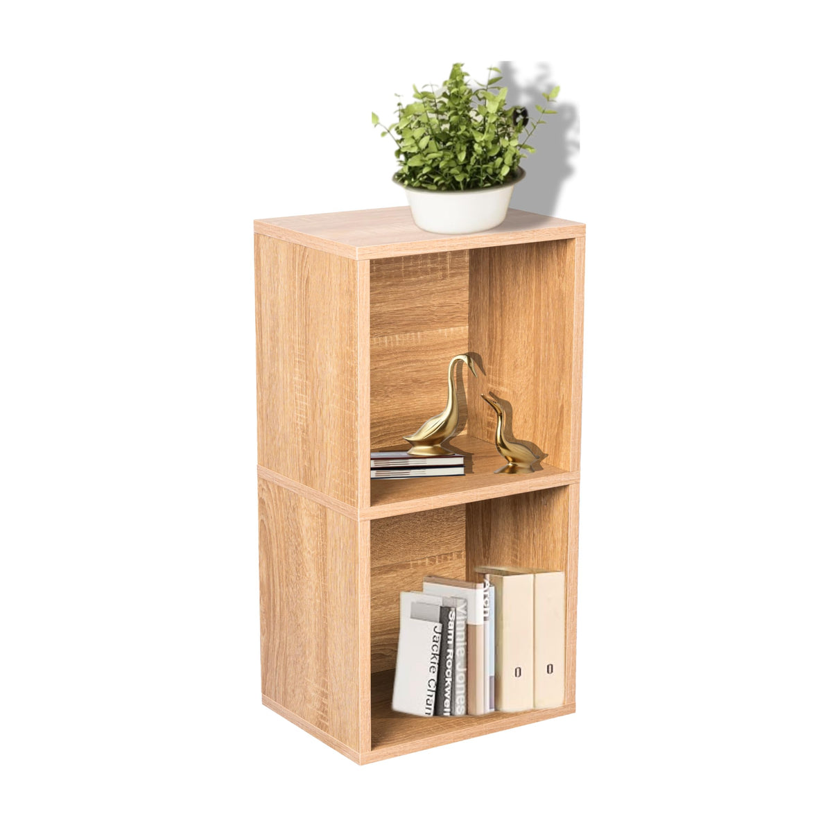 2 Cube Storage Organizer Wooden Bookshelf, 2 Cube Shelf Bookcase, Small Bookshelf Storage Organizer, 2 Cube Storage Shelf for Bedroom, Small Bookshelf for Living Room and Office (Natural, 2 Cube)