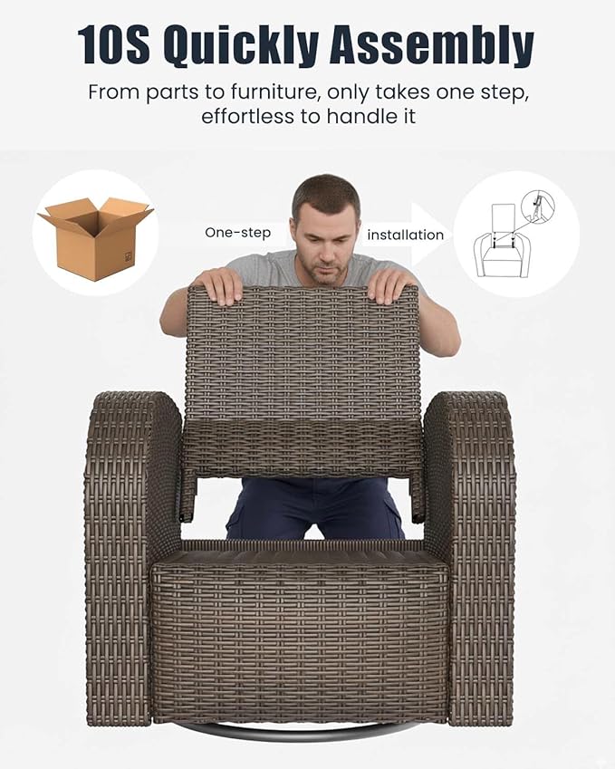 Outdoor Swivel Recliner Chair Set of 2, All-Weather Wicker Reclining Patio Chair with Adjustable Backrest and Footrest