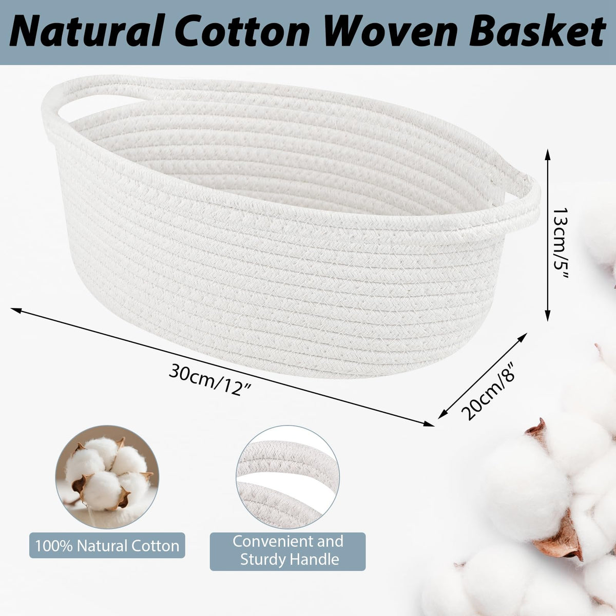woric Woven Basket Gift Basket Storage Baskets with Handles for Wedding Gifts Empty Mothers Day Graduation Gifts Stuffers Baby Shower Toy (White 12"X 8" X 5" with Gift Bag Card Ribbon Tissue Paper)