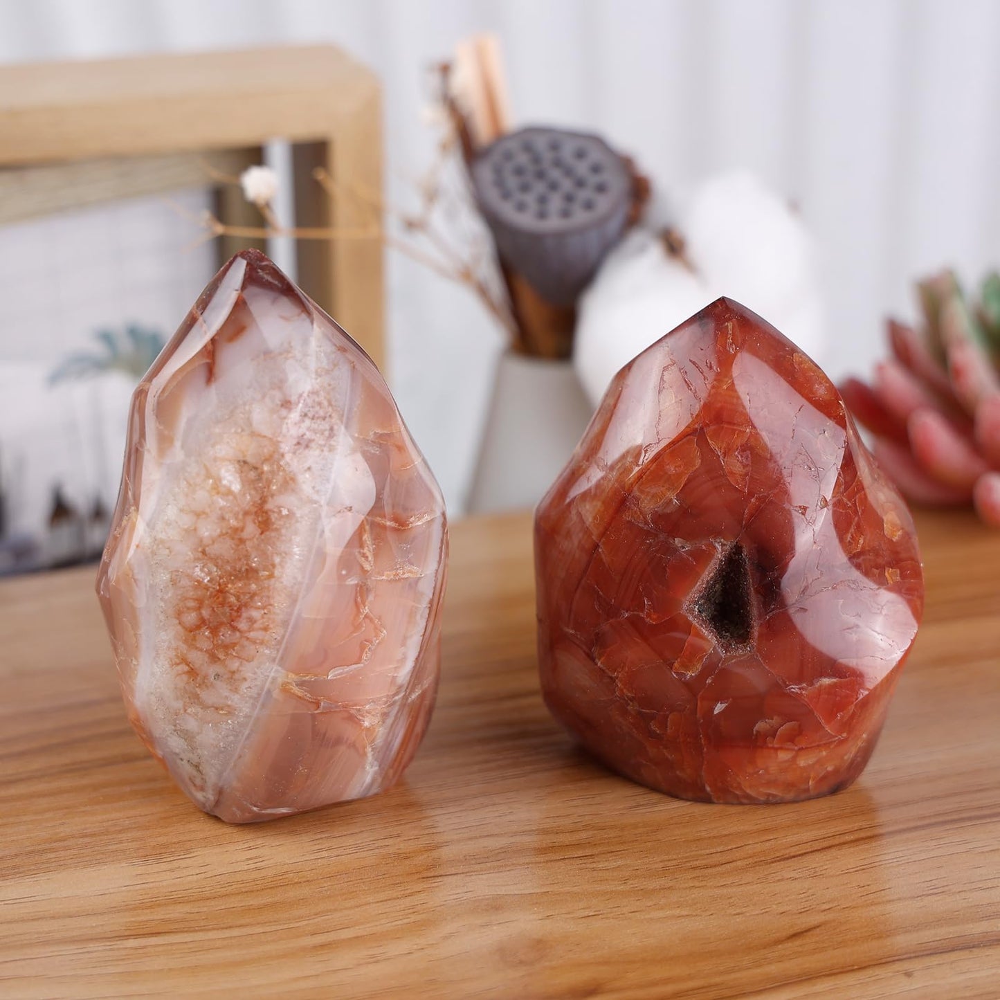 mookaitedecor Natural Carnelian Crystal Flame Tower Standing Torch Point Flame Shaped Stone Towers Obelisk Reiki Energy Meditation Home Decor, 0.88-1.1 LB
