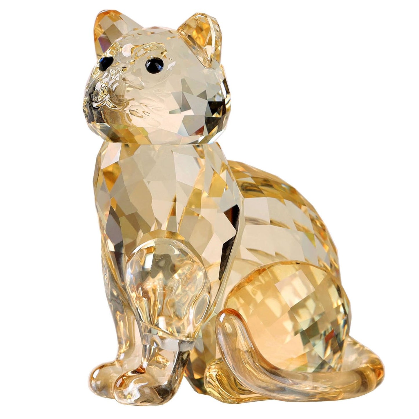 DOJOZ Crystal Cat Realistic Animal Kitten Art Figurine Collection Table top Ornament Statue Home Decor (Gold)