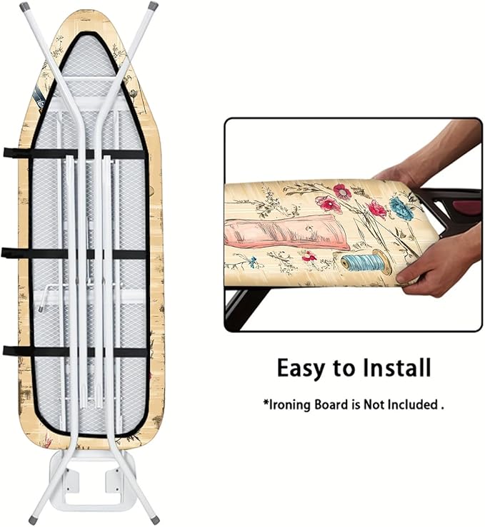 Nuxovilar Vintage Sewing and Floral Pattern Ironing Board Cover, 18×49 inch