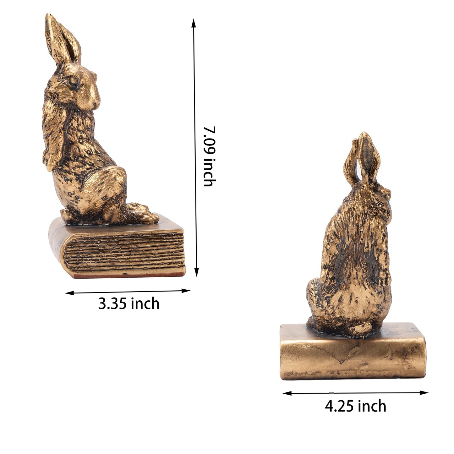 Book Ends for Shelves to Hold Books Hevay Duty,Decorative Bookends for Bookshelf Décor,Cute Animal Rabbit Book Stopper Easter Bunny Statues for Home, Office Desk, Living Room Decoration,1 Pair (Gold)