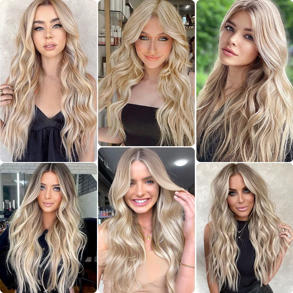 Hair Extensions Clip in 4pcs Bleach blonde Hair Extension Long Wavy Full Head Clip in Hair Extension Synthetic Fiber Hair Pieces for Women