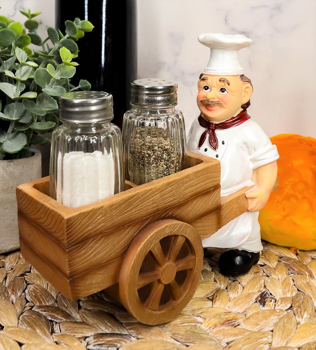 Ebros Spice A La Carte Delivery Master Iron Chef Pushing Wheelbarrow Cart Salt And Pepper Shakers Holder Figurine Statue 6.5"Long