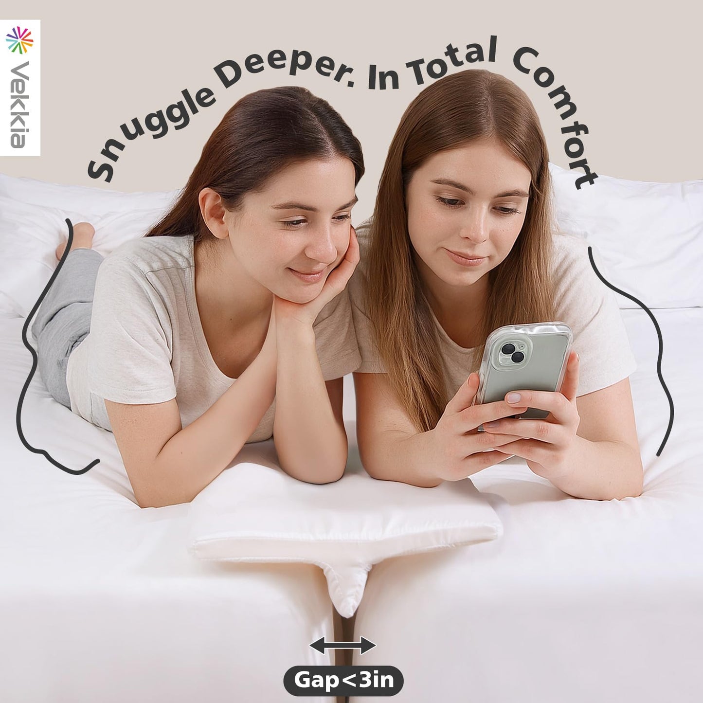Vekkia 80" x 12" Extra Wide Bed Bridge Twin to King - Split King Gap Filler, High-Density Foam, Washable Cover, Fills Up to 3″ Gap, Fits Family Beds, Guest Room, Hotel & Vacation Rentals