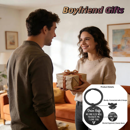 iJuqi Drive Safe Keychain Boyfriend Gift - Valentine's Day Gifts for Him Men Funny New Driver Keyring Cute Boyfriend Husband Gifts from Girlfriend Wife