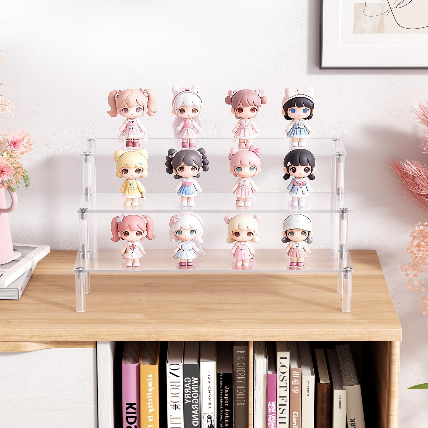 2 Packs Acrylic Display Stand Riser,3 Tier Perfume Organizer Cupcake Stand Acrylic Pop Shelves Holder,Clear Desk Display Shelf for Figure,Trinket,Collectibles,Dessert Stands for Party Decor-11.6in
