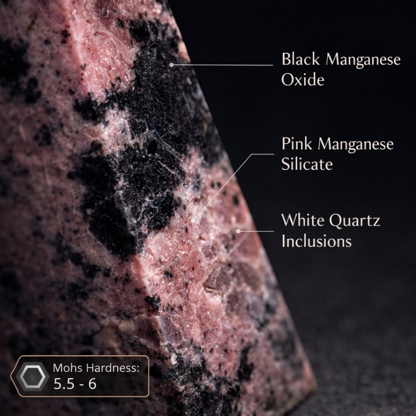Natural Rhodonite Crystal Tower - Peruvian Real Crystals for Meditation, Reiki & Heart Chakra Healing. Pink Obelisk Decor Gift (5 to 6 oz)