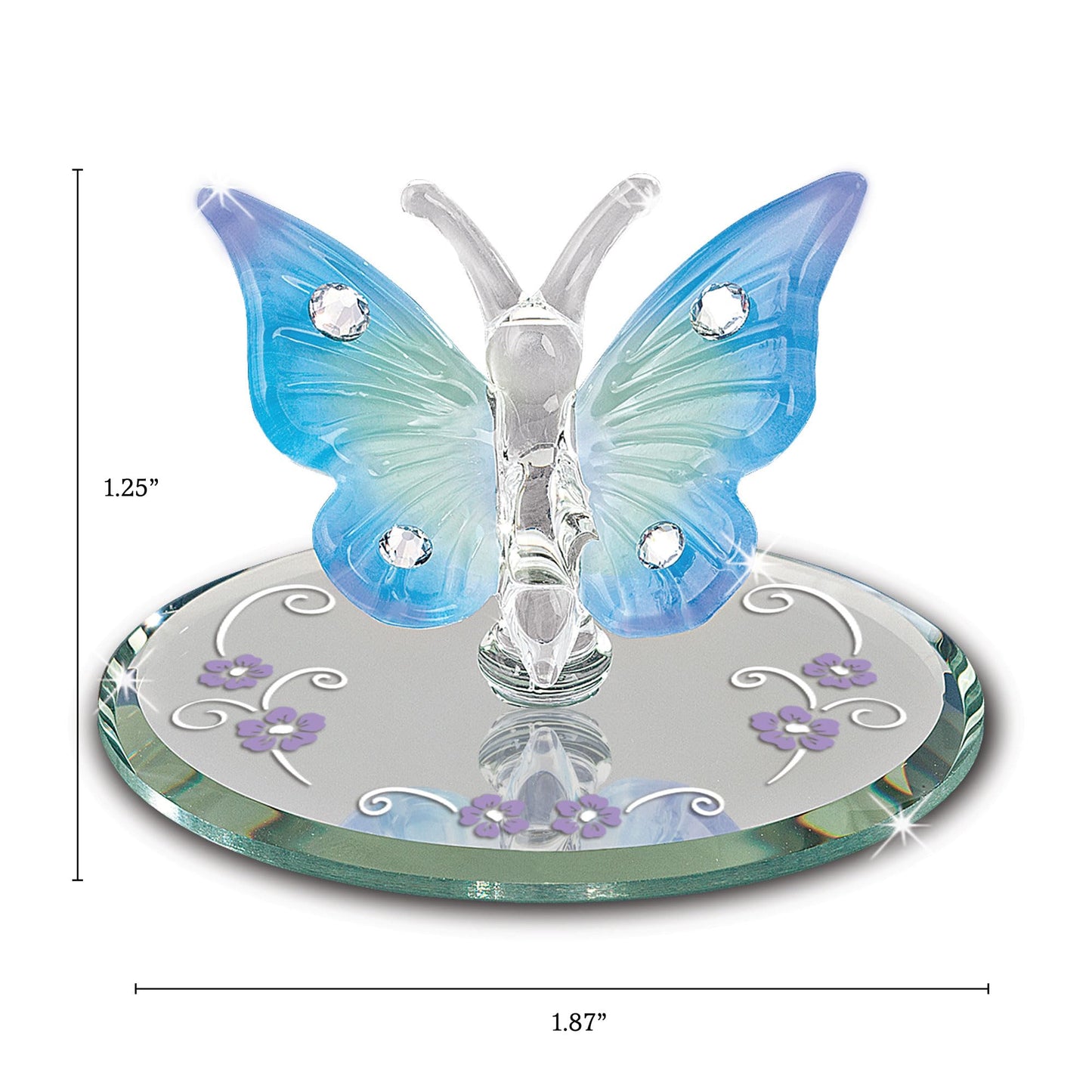 Glass Baron Blue Butterfly Glass Figurine, Mini Glass Butterfly with Austrian Crystal Accents, Decorative Butterfly Figure for Home Décor or Gift