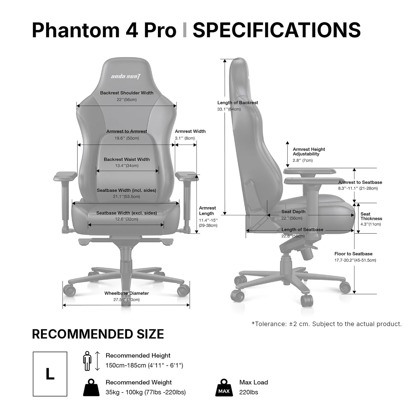 Anda Seat Phantom 4 Pro Black Fabric Gaming Chairs for Adults - Large Wide Seat Gamer Chair with Dynamic Lumbar Support, Comfortable Ergonomic Video Game Seats with Magnetic Headrest - 3D Armrests