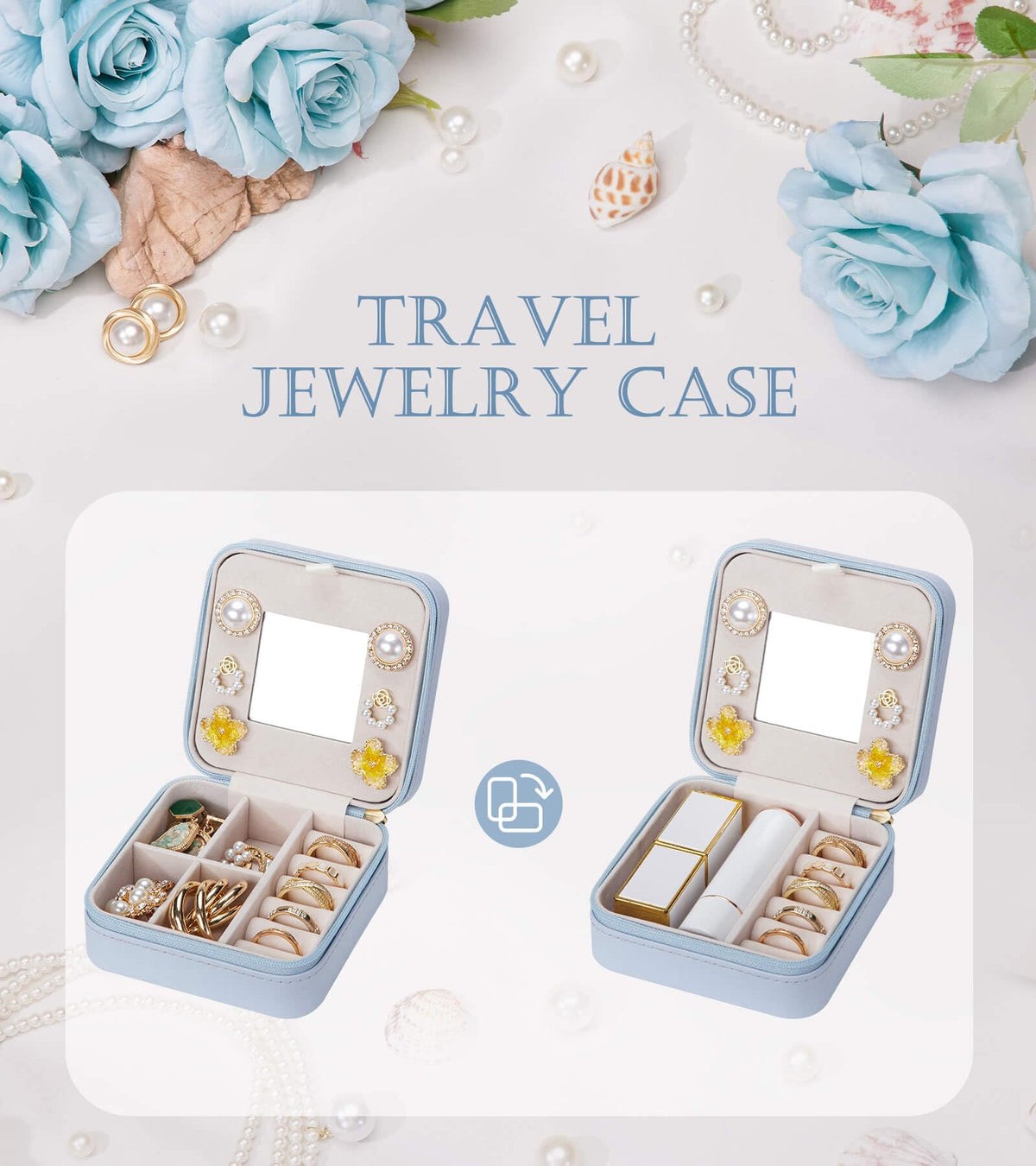 Enthralite Travel Jewelry Box for Gift: Traveling Jewelry Case for Girls Women - Mini Organizer for Necklaces Earrings Blue L
