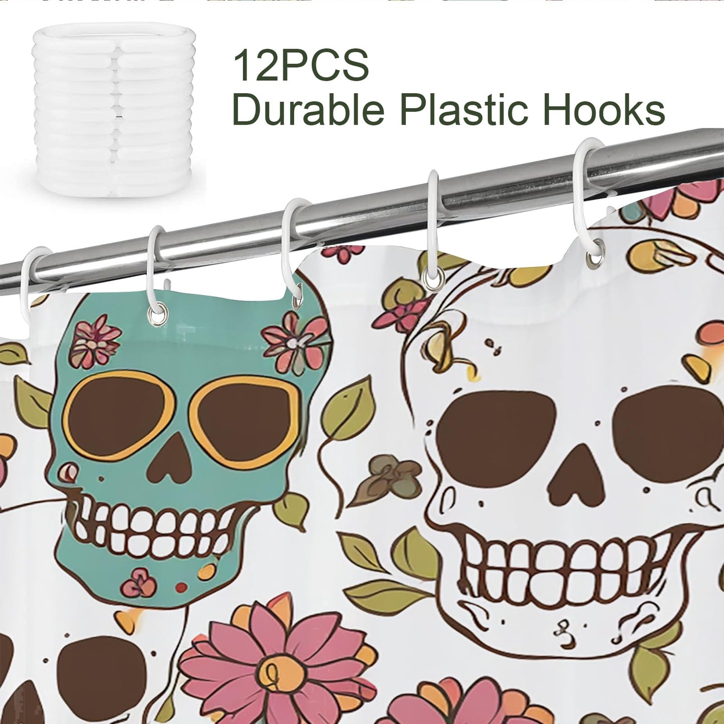 TheBlackSpot Gothic Floral Halloween Shower Curtain Sets Bath Curtains Horror Decor Sets Grommet with Hooks 72 x 72 inches