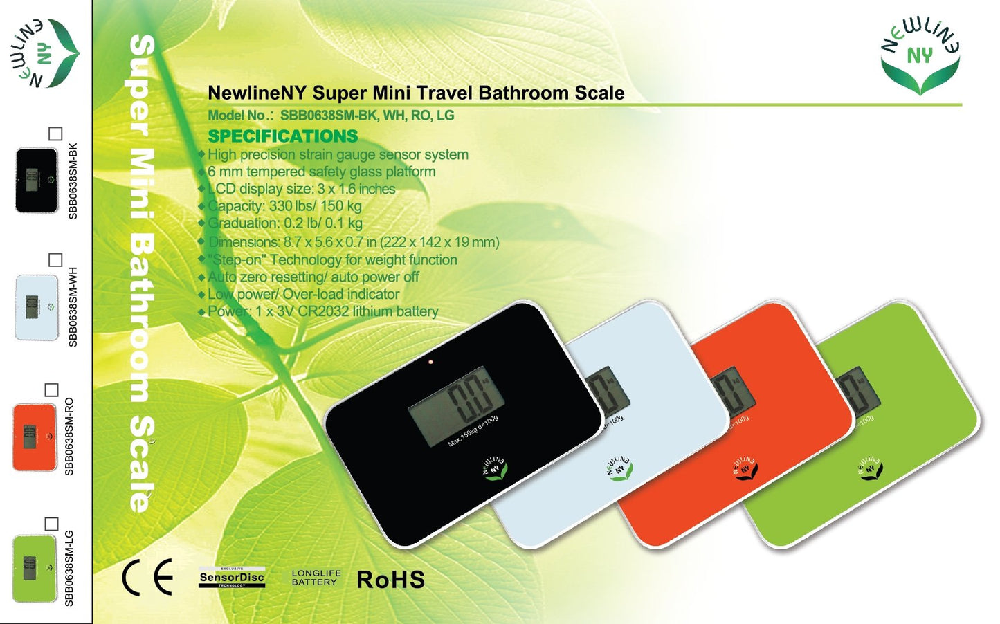 NewlineNY Lightest Step On Super Mini Travel Bathroom Scale, SBB0638SM-GN Green