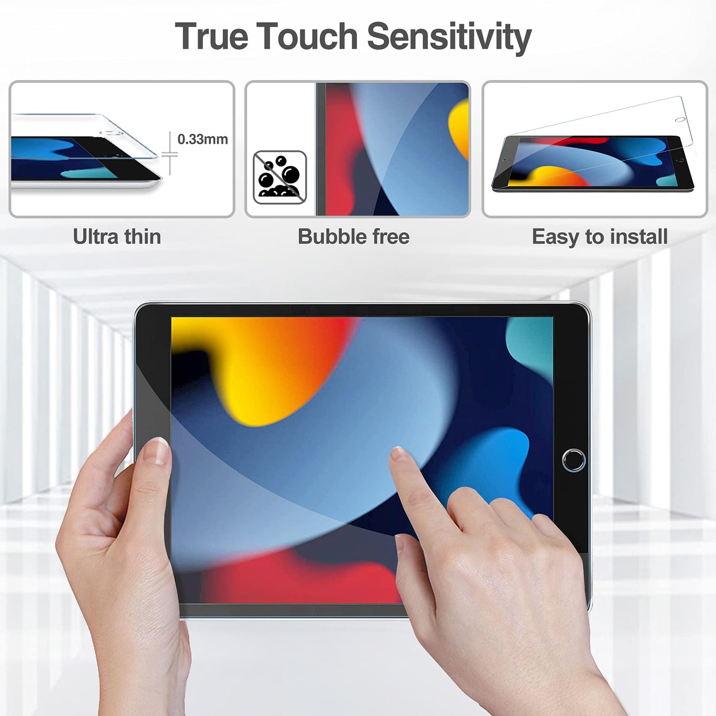 ProCase 2 Pack Screen Protector for iPad 9th 8th 7th Generation 10.2 Inch (2021/2020/2019), Tempered Glass Film for A2602 A2603 A2270 A2197 -Clear