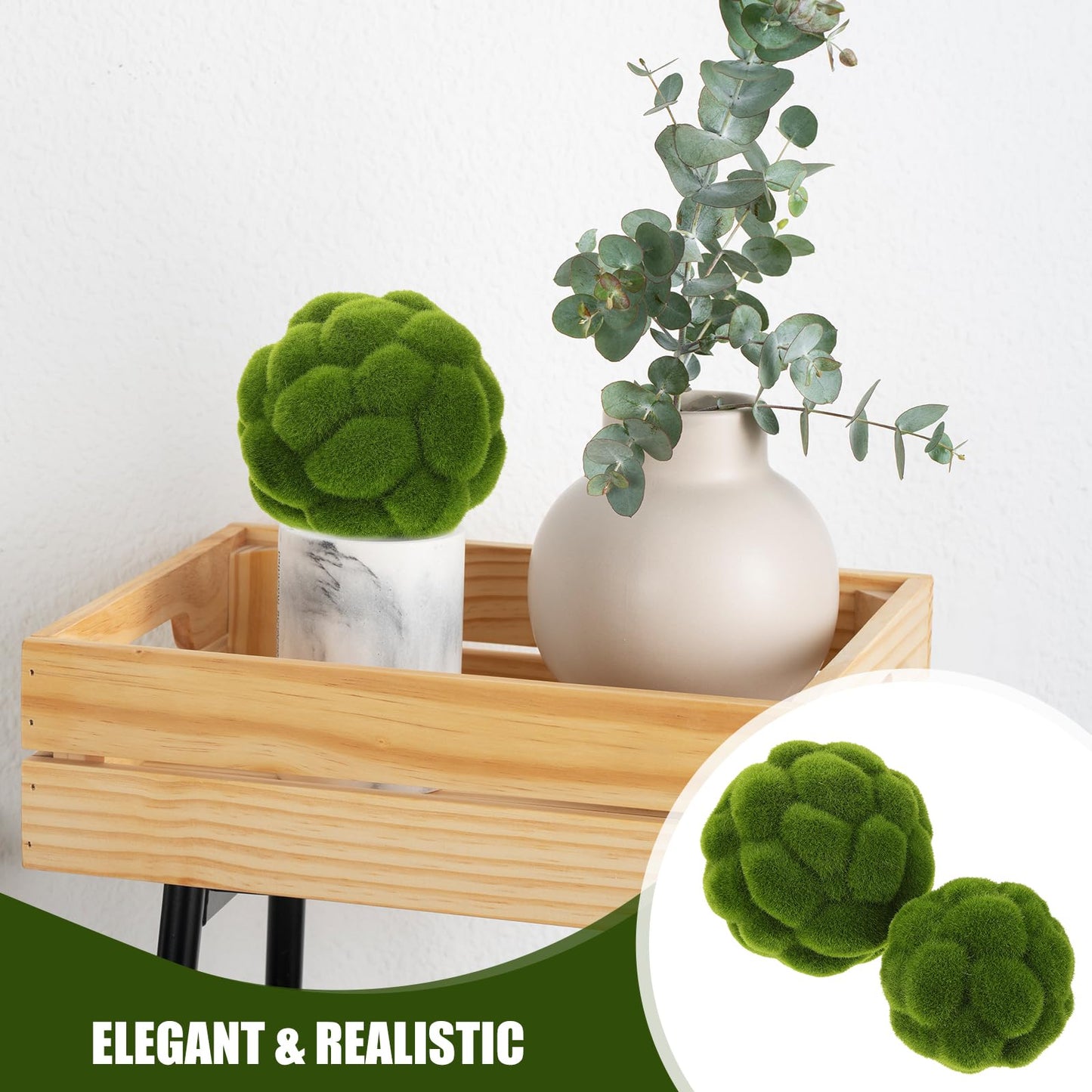 DOITOOL Green Moss Balls Decorative for Bowls - 4 Pcs Fake Moss Balls Faux Decorative Spheres for Bowl Fillers, Vase Filler, Wedding Decor, Table Arrangement, DIY Crafts (3.9" + 4.7")