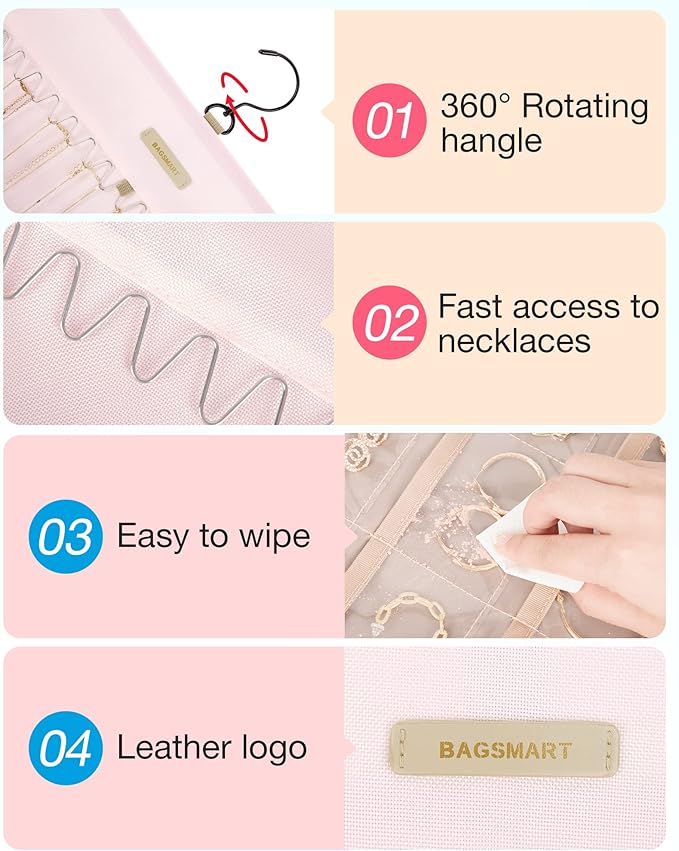 BAGSMART Hanging Jewelry Organizer Storage Roll