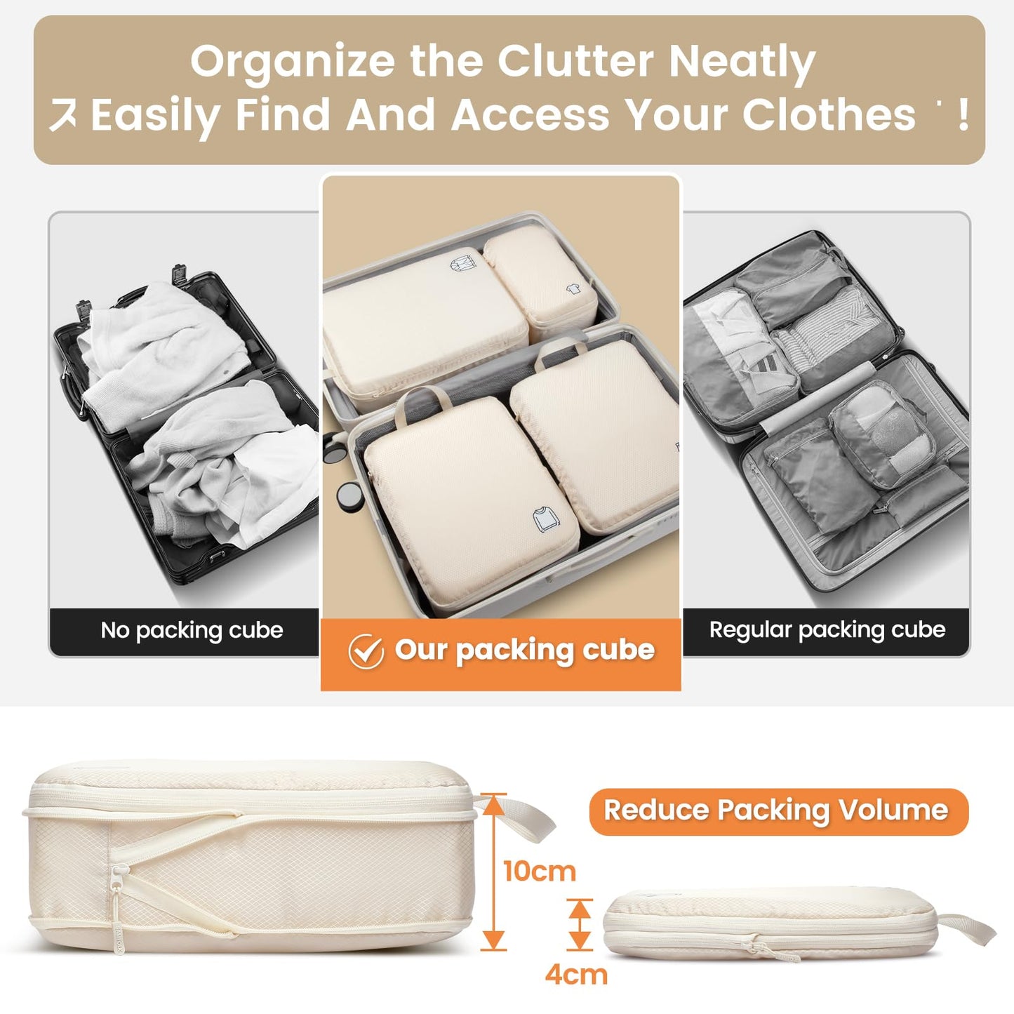 Compression Packing Cubes for Backpack,8 PCS Travel Packing Cubes for Suitcases Waterproof Suitcase Organiser Bags Travel Essentials（Beige）