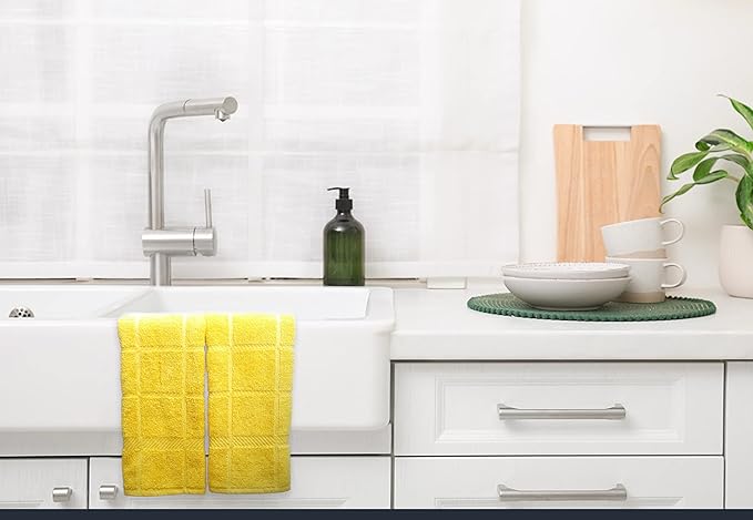 100% Cotton Terry Dish Towels, 4 Pack Plain, 16 x26 Inches, Super Soft and