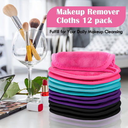 Orighty Flannel Makeup Remover Cloths 12 Pack, Makeup Removal Face Cleansing Cloth, Reusable Makeup Remover Pads Remove Instantly Dirt with Just Water, 5 x 5 in