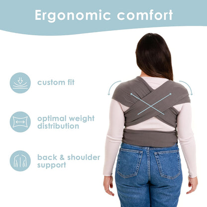 Sleepy Wrap Baby Carrier Newborn to Toddler - Hands-Free Baby Wrap Carrier - Stretchy & Ergonomic Baby Wraps Carrier - Lightweight Baby Carrier Wrap 7-35 lbs / 3-15 kg (Dark Grey)