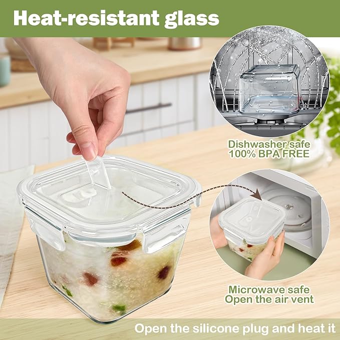 Glass Soup Containers with Lids 32 oz, 4 Cup Glass Storage Containers, Tall