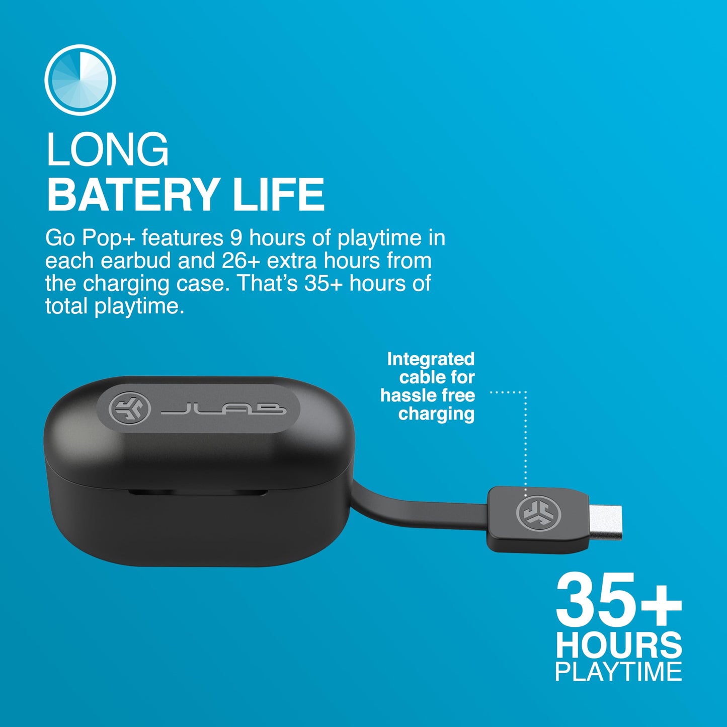 JLab Go Air Pop+ True Wireless Earbuds, In Ear Headphones, Bluetooth Earphones, 35H Playtime Ear Buds, Bluetooth Earbuds with Microphone, USB-C Charging Case, Dual Connect, EQ3 Sound, Midnight Black
