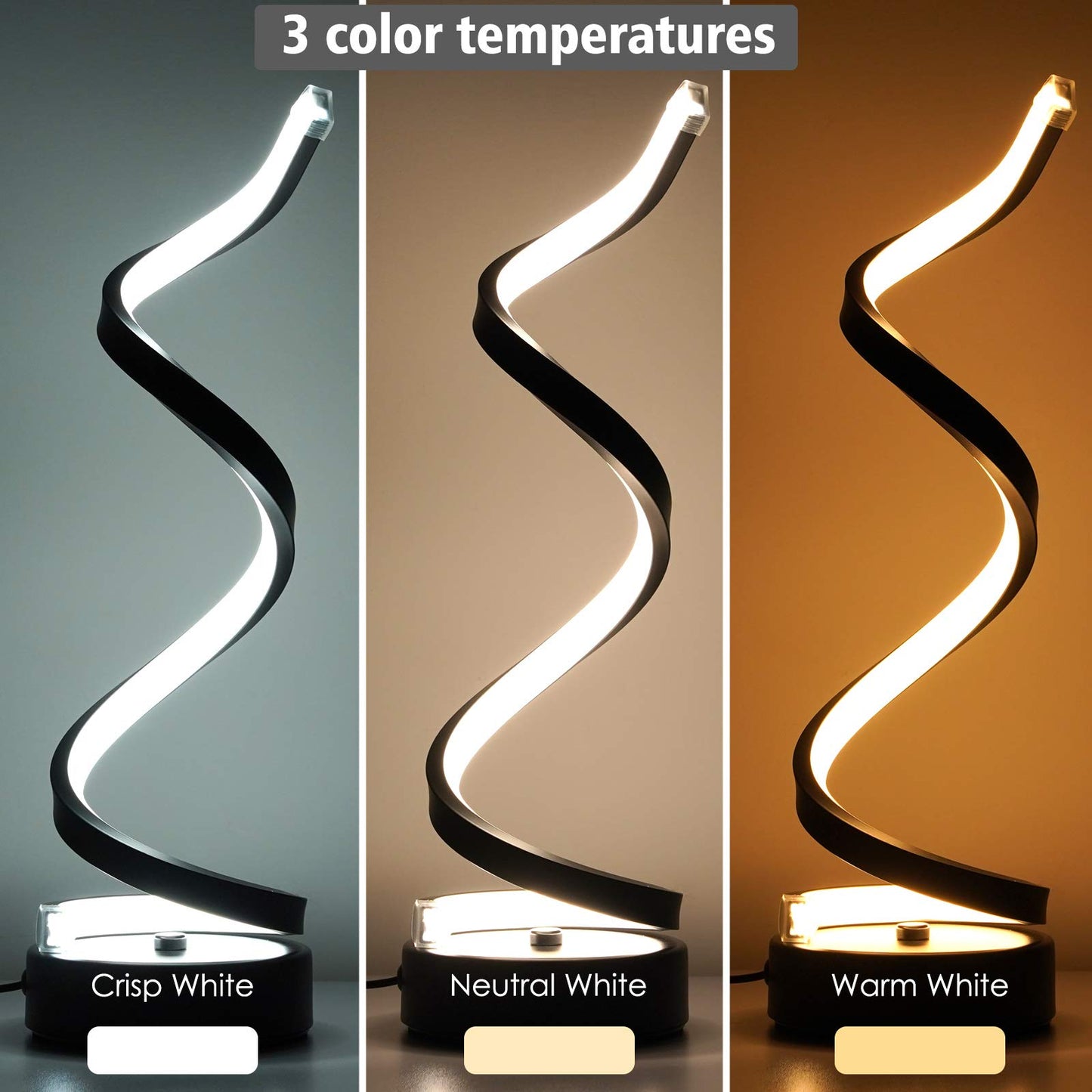 NUÜR Classic Spiral LED Table Lamp Black, Dimmable Metallic Bedside Lamp with Touch Controller, 3 Colour Temperature, 15.8 Inch Height, Contemporary, Decorative Lamp for Home, Living Room & Office