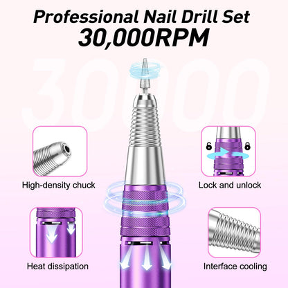 20000RPM Electric Nail Drill Professional Nail File Drill Acrylic Nails Kit for Manicure Gel Nail Polish Remover with 1 Pack of Sanding Bands(Pink)